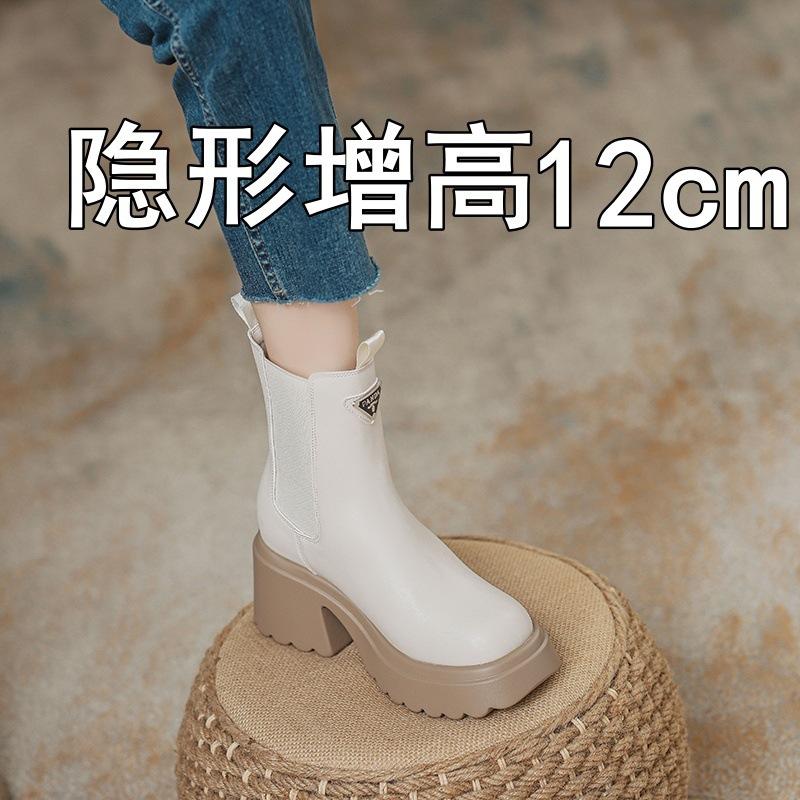 Thick-soled elastic thin Martin boots women's new versatile small inner height-increasing short boots