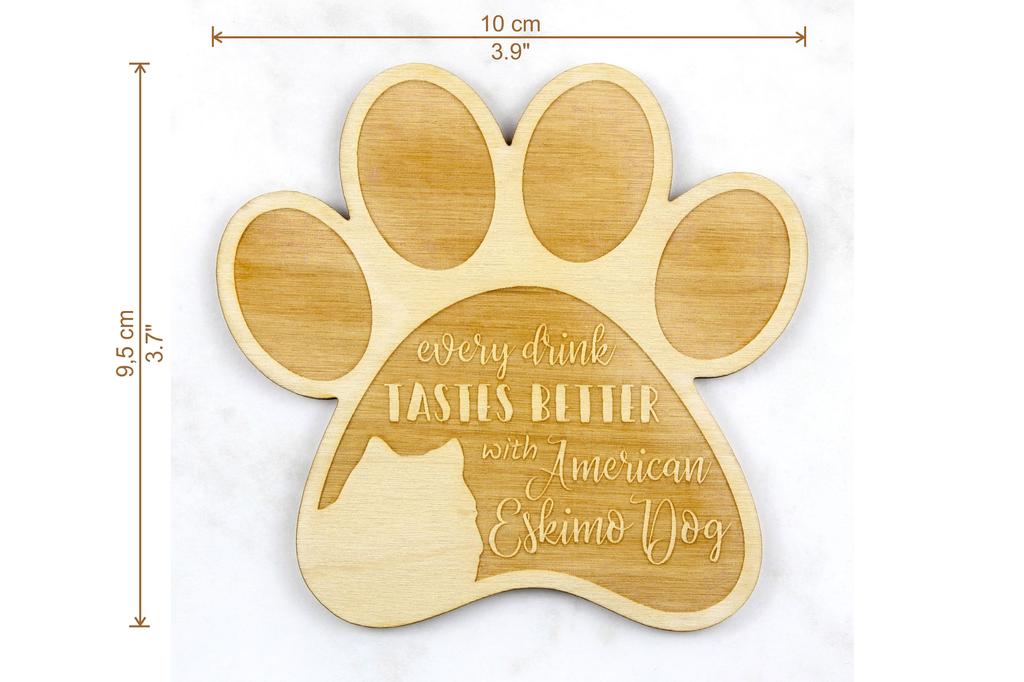 American Eskimo Dog, American Spitz - Mug coaster, engraved coaster with dog, gift for dog lover by Art-Dog brand