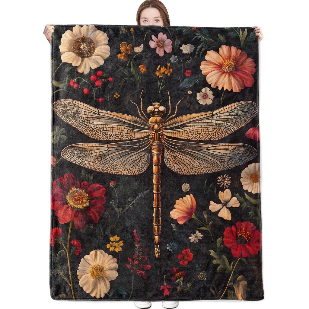 Dragonfly Throw Blanket Ultra Soft Cozy Lightweight Fuzzy Plush Flannel Fleece Blanket for Chair, Bed, Couch, Office & Travel