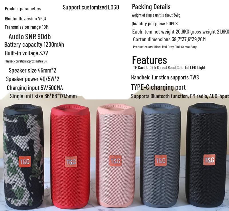 TG365 Outdoor Colorful Bluetooth Subwoofer: Dual Speaker Portable Gift