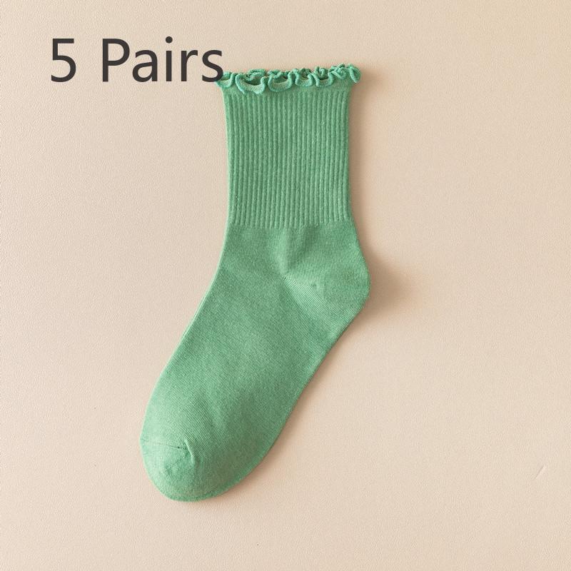 5 Pairs of Women's Summer Thin Wooden Ear Side Pile Socks