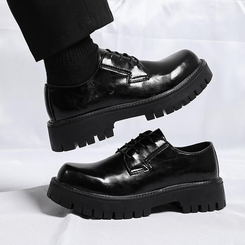 Fashion Men Dress Shoes Thick Soled Leather Shoes Lace Up Business Men Shoes Platform Oxford Shoes Moccasin Casual Shoes Big Size 38-48