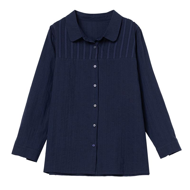 Bluzka damska z czystej bawełny w dużych rozmiarach z kołnierzykiem typu turn-down - Moda wczesnojesienna dla mam w średnim wieku