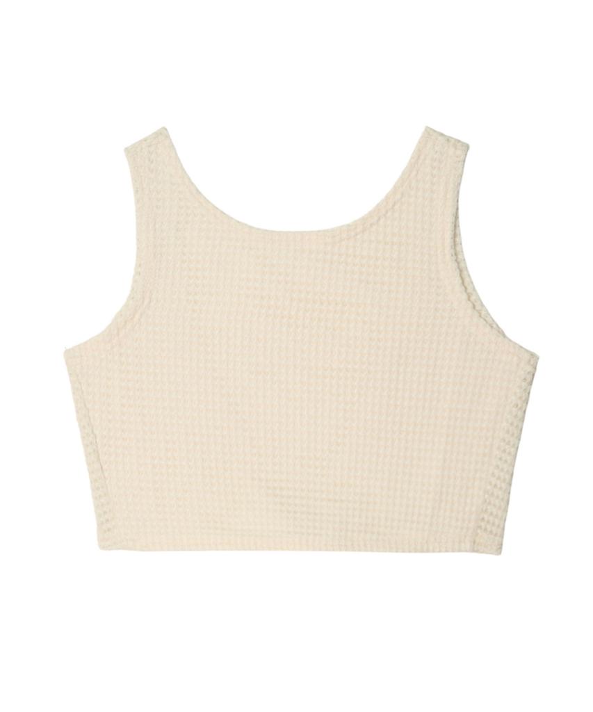 VIKINI VENDER Amira Waffle Back Ribbon Sleeveless Crop Top