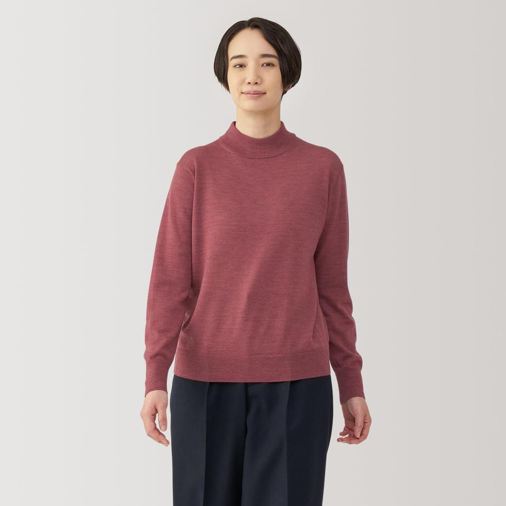 MUJI Washable Wool Smoky Size XS Women's High-Gauge High-Neck Sweater, BA1OYA4A, Pink,
