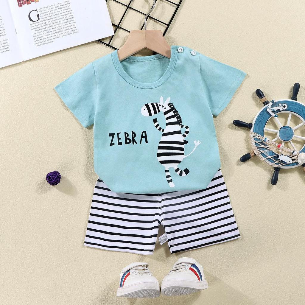 Kids' Summer Cotton Two-Piece Set: Cartoon Short Sleeve & Shorts for Toddlers