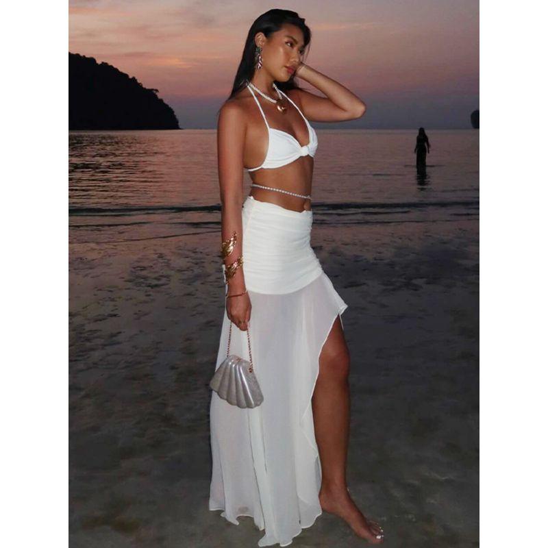 Island Vacation Style Two-piece Set Bikini Halter Spaghetti Straps
