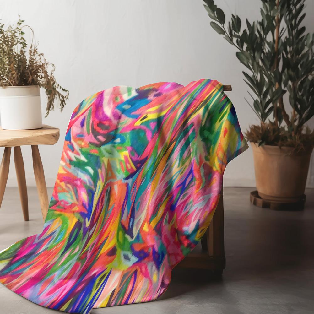 Vibrant Abstract Throw Blanket Colorful Acrylic Paint Splash Art Sofa Bed Decorative Warm Fuzzy Blanket