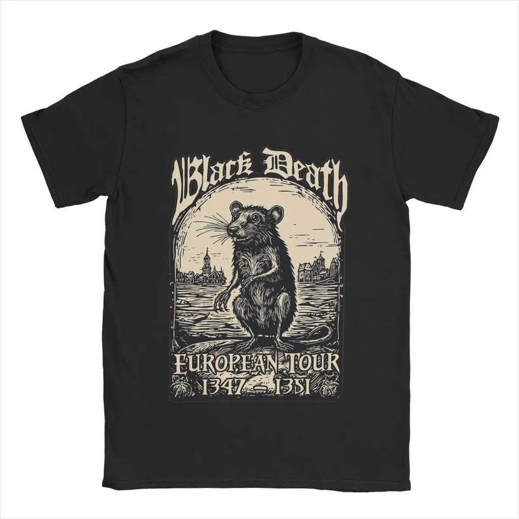 Men's Black Death European Tour 1347-1351 T Shirts 100% Cotton Clothing Funny Round Neck Tee Shirt New Arrival T-Shirts Couples