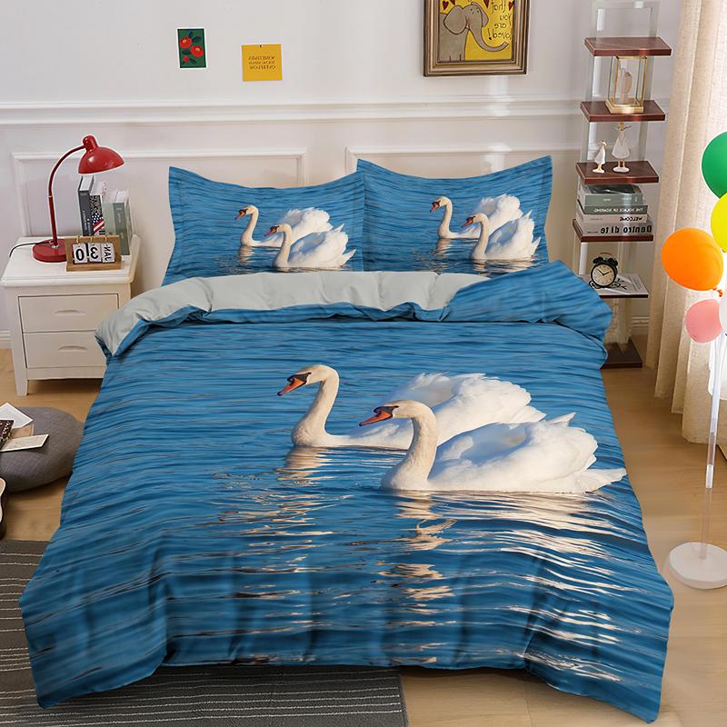Swan Duvet Cover King Queen Beautiful Elegant White Animal Bedding Set Kid Teens Adults Wildlife Lake Soft Quilt Cover