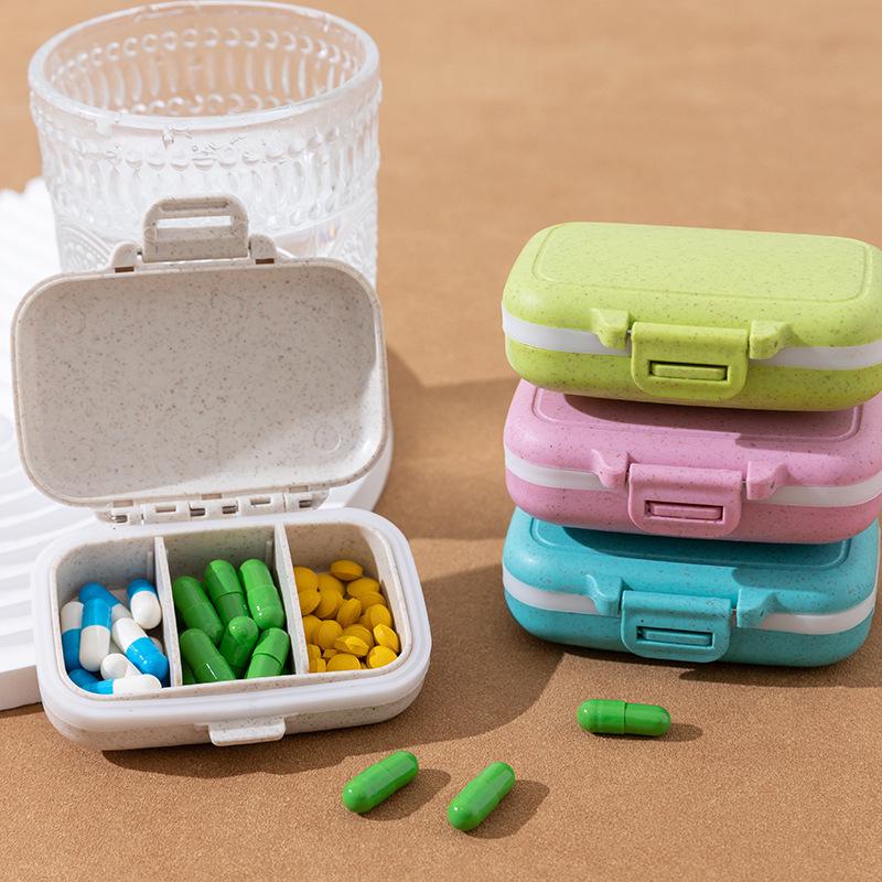 Eco-Friendly Wheat Straw Medicine Box: Portable, Moisture-Proof, Travel Storage Solution Beige Wheat 3-Compartment