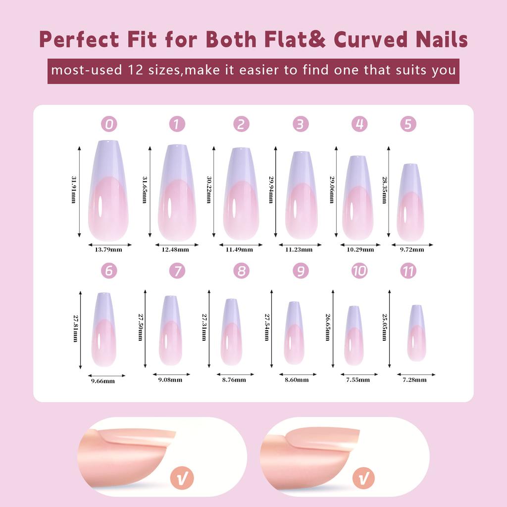 288 Pieces Assorted Size Press On Nail Full Coverage Glossy Artificial Fingernails Perfect for Home or Salon Use