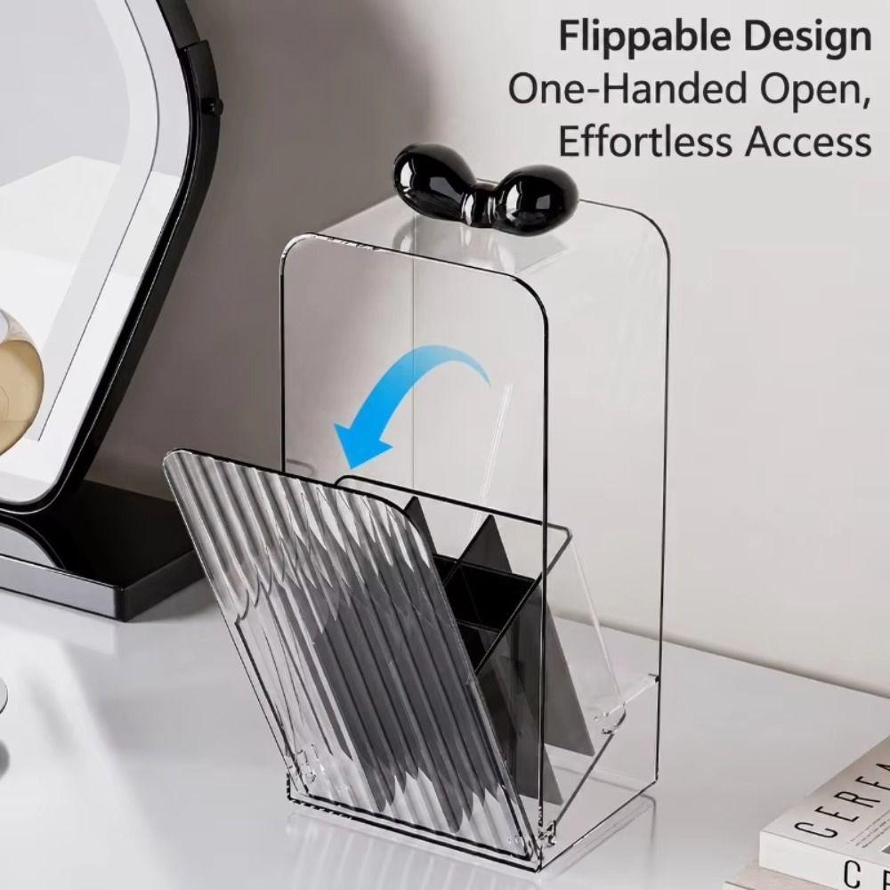 Clear Acrylic Makeup Brush Holder Flip-Top Design Compartment Rack Cosmetic Tools Organizer Dustproof Bow Handle