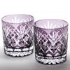Glass Studio Saiho Edo Kiriko Shochu GlassRocks Glass, Old Purple, with Sword and Arrow Design, Made In Japan, Wooden Box, Gift Wrapping Available