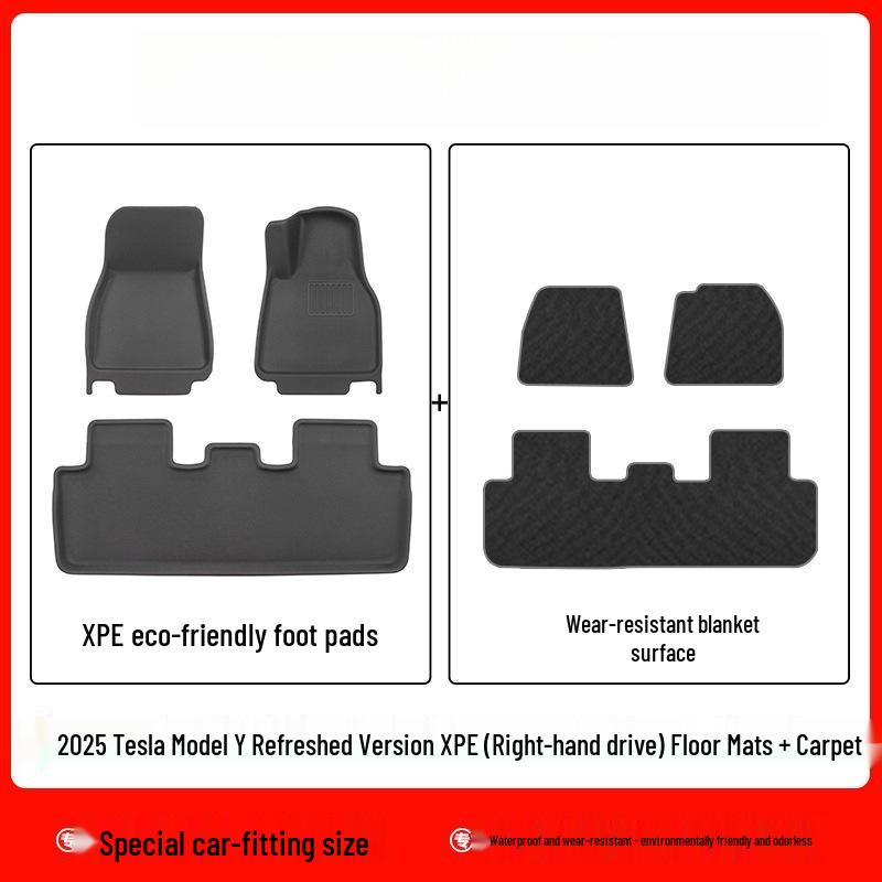 Eco-friendly TPE floor mats and trunk backrest mats for the updated Tesla Model Y.