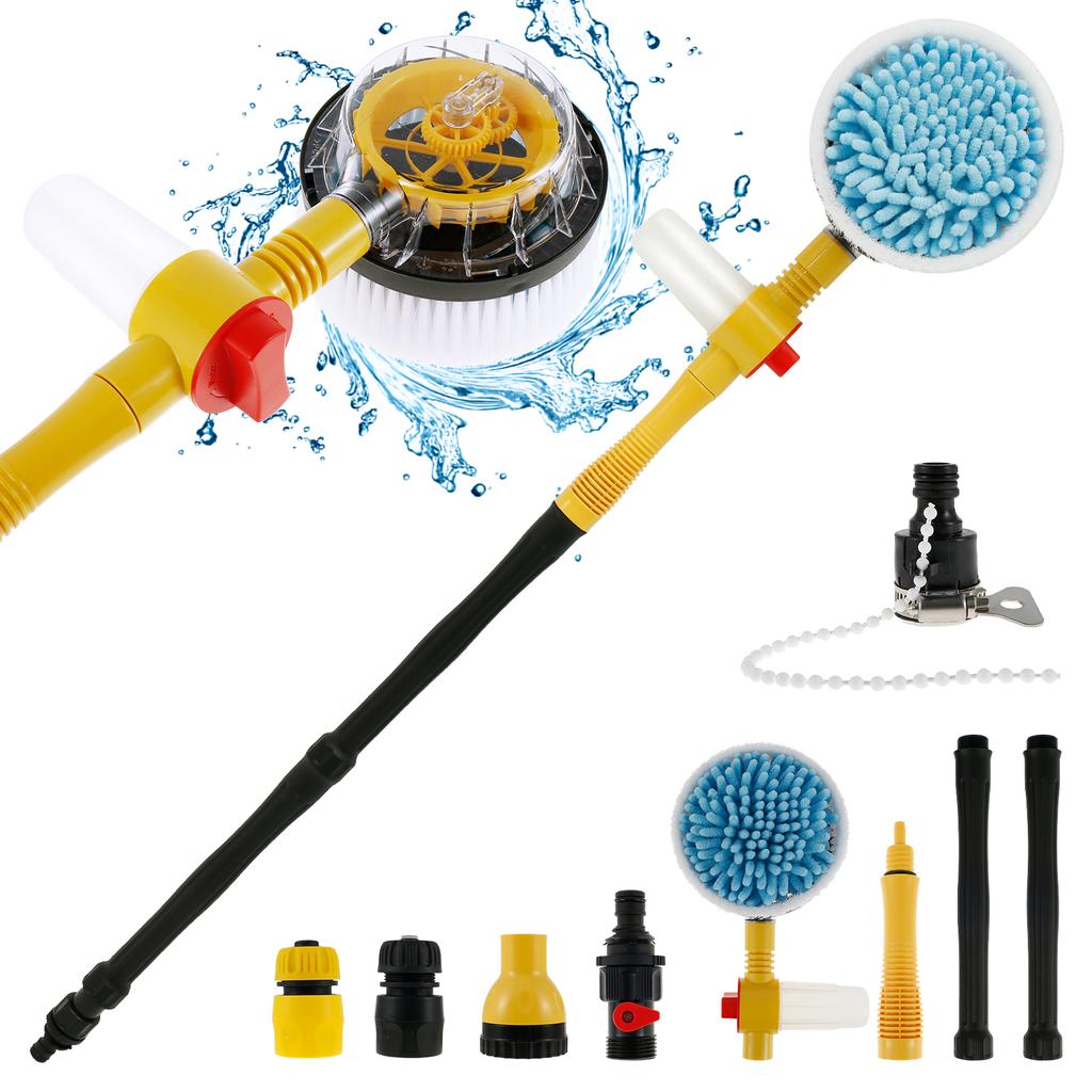 Auto Rotating Car Wash Brush Car Window Cleaner Brush Kit 360° Spin Head Portable Chenille Car Scrub Brush With Long Handle