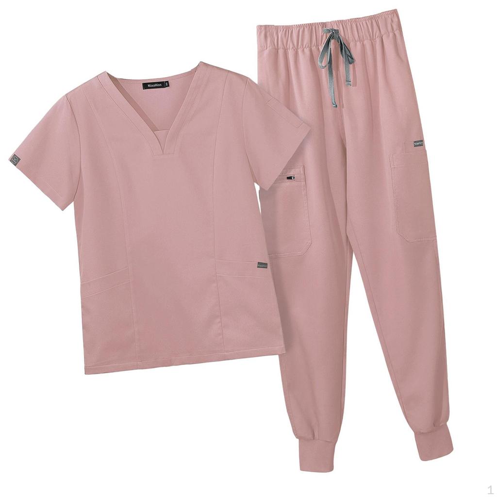 Damen-Kasack mit mehreren Taschen, V-Ausschnitt, kurzen Ärmeln, leichte Arbeitskleidung für Krankenschwestern