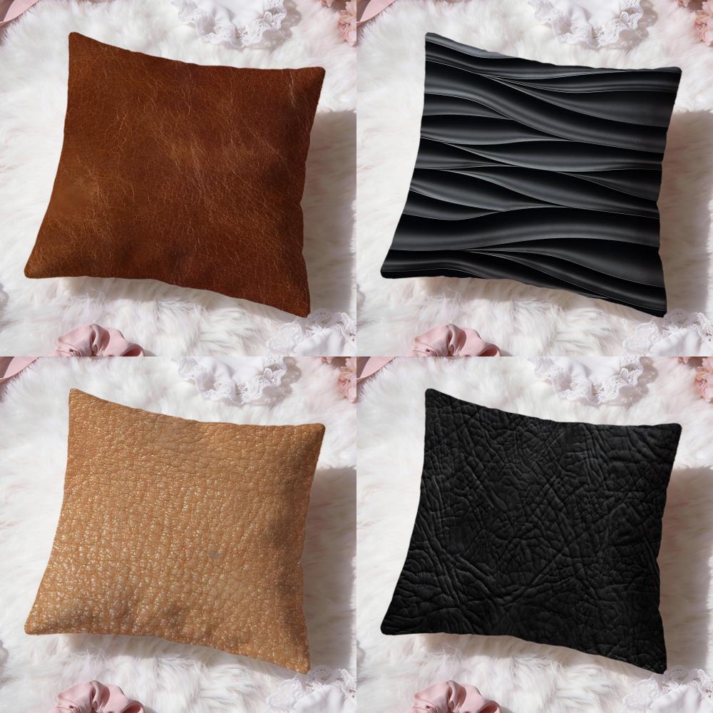 Leather Texture Cushion Cover Premium Comfort Reversible Pillow Cove Two in One Design for Any Room Car Interior