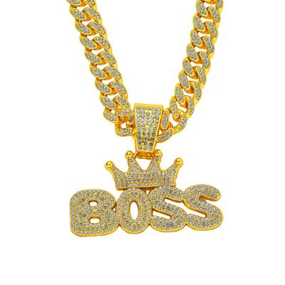 Exaggerated Crown Letter BOSS Cuban Necklace Pendant, Personalized Dancing Men's Jewelry In European and American Hip-hop Nightclubs