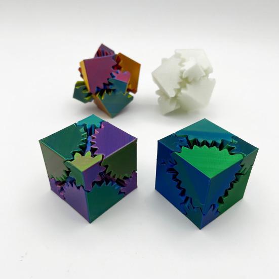 3D Printed Gear Cube Toy Stress Anxiety Relief Spin Cube Travel Portable Gear Square Block Sensory Fidget Toy Kids Teens Adults Gift