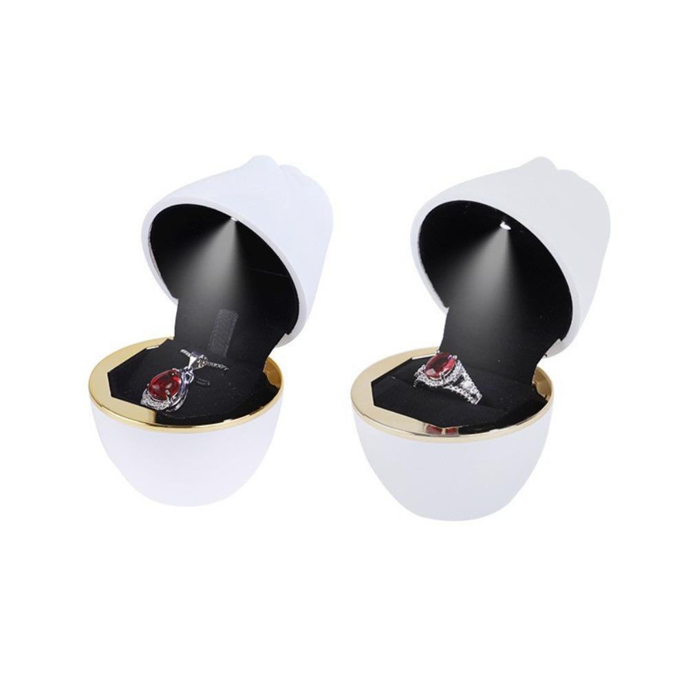 

Rose Shape Necklace Box Plastic Jewelry Ring Case Portable LED Rings Box for Valentines Ring box білий