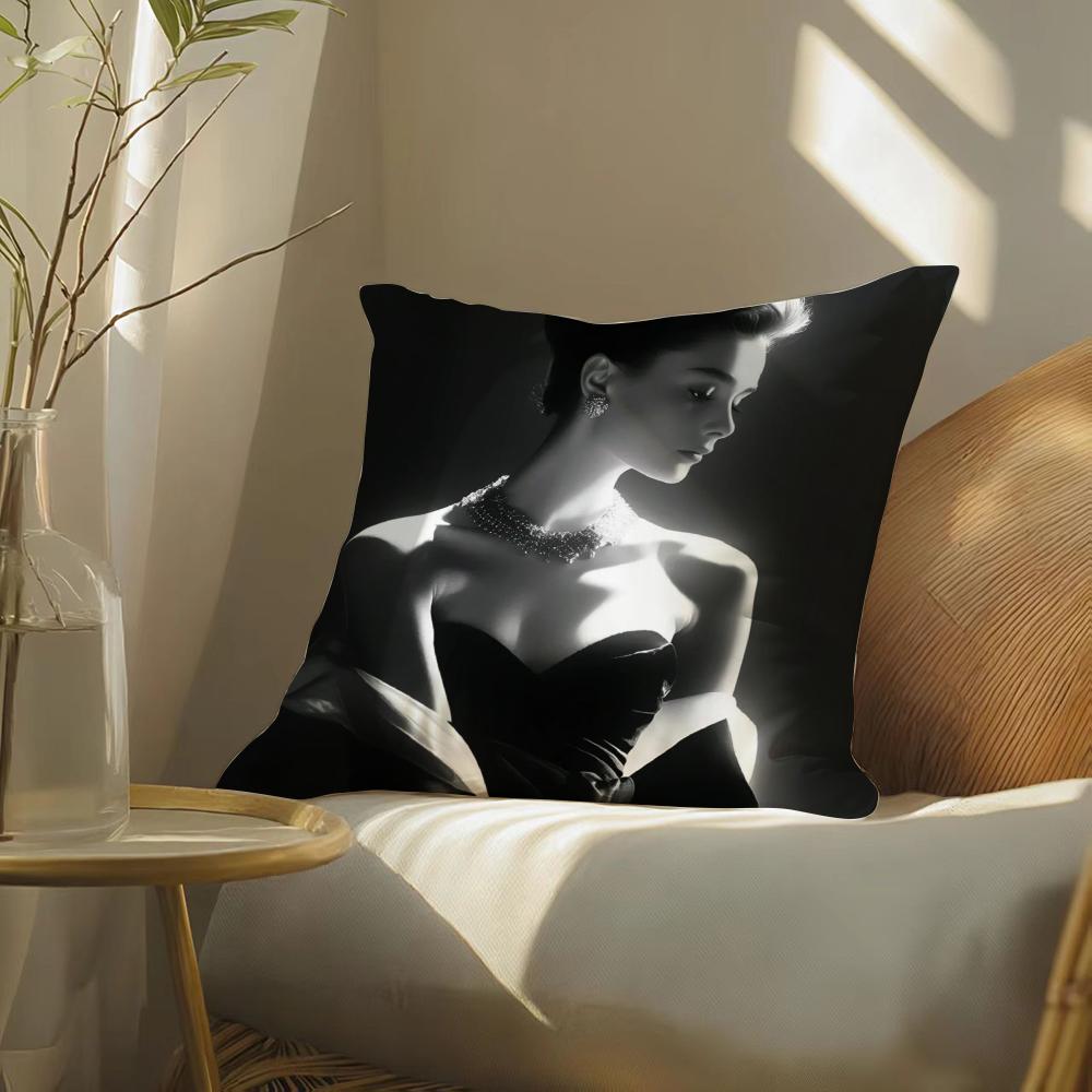 A-Audrey Hepburn Pillow Case Silky Elegant Comfort Sofa Bed Invisible Zipper
