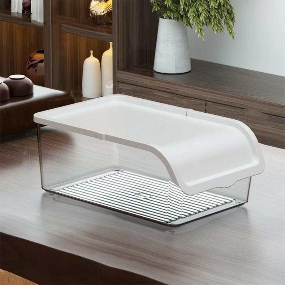 Boîte de rangement pratique en plastique pour service à thé Design à clapet Boîte de rangement étanche pour tasses Empilable avec couvercle Organisateur de bureau pour la maison