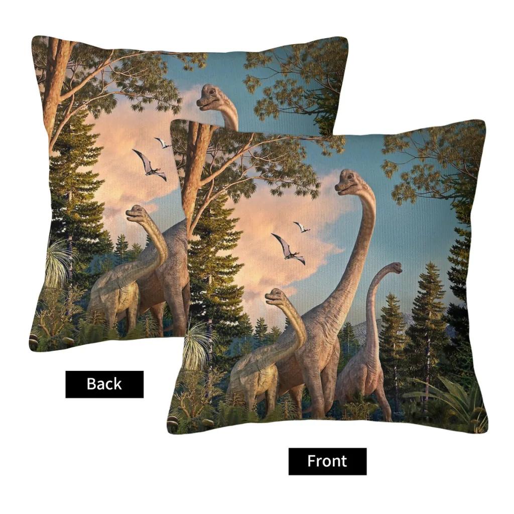 Brachiosaurus Walk Hug Pillowcase  Dinosaurs Backpack Cojines Garden DIY Printed Office Coussin Covers Decorative