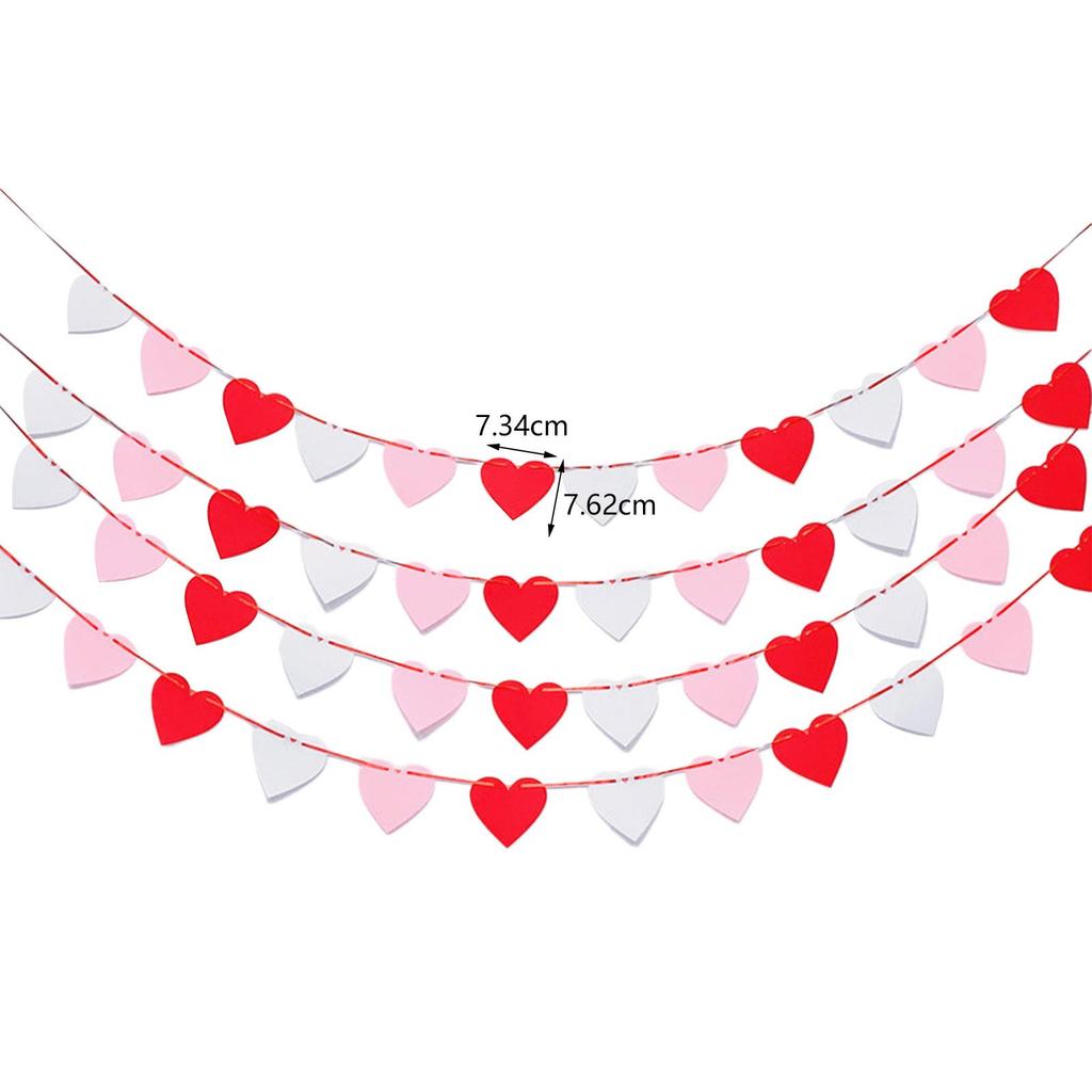 Valentines Day Decoration Wall Decor Art Craft Felt Heart Garland Banner for Home Party Supply Engagement Mother Day Holiday