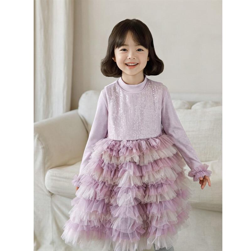 Girls' Sweet Style Long Sleeve Top and Mesh Dress 2-Piece Set