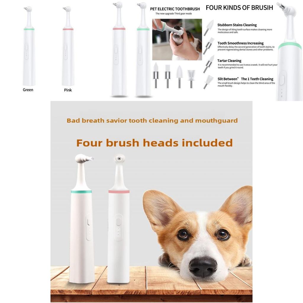 Pet Electric Toothbrush Set For Dogs With Silicone Brush Heads For Teeth Whitening And Plaque Removal