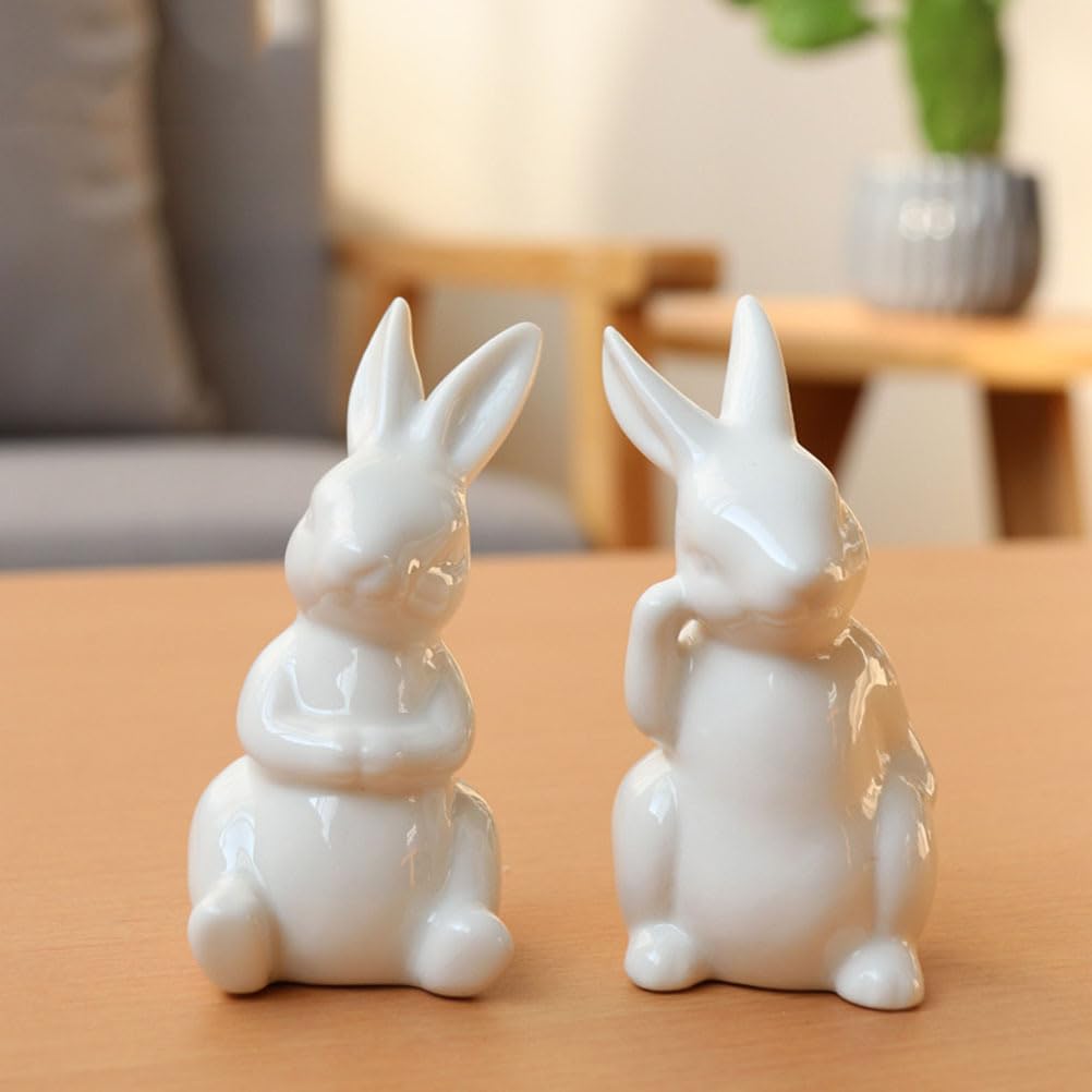 NUOBESTY Rabbit Figurine, Cute Easter Decoration, White Ceramic Rabbit Figurine, Nordic Style, Room Decor, Gift, Set of 2 (AB Style)