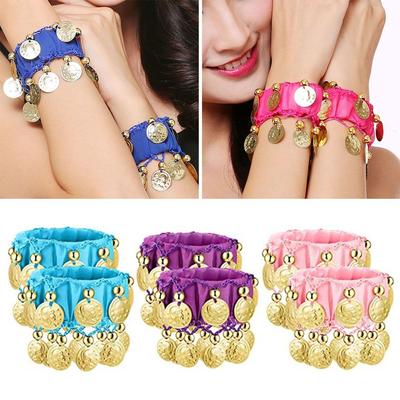 Dance Accessories Gold Coin Chiffon Rattle Bracelet Belly Dance Wrist Bracelets Hand Cuff Wristlet