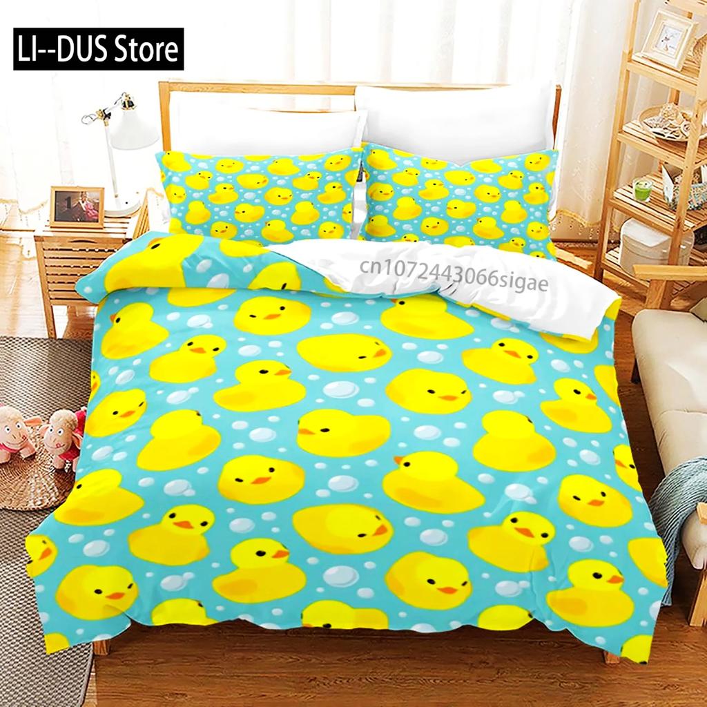 Gelbe Ente 3D-Druck Bettwäsche-Set Einzelbett Doppelbett Full Queen King Size Bettwäsche-Set für Erwachsene Kinder Schlafzimmer Bettbezug-Sets mit Kissenbezug