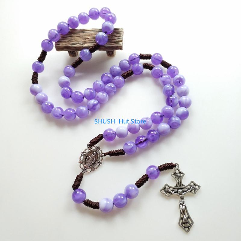 Rustic Agate Catholic Rosary Necklace Women Men Church Meditation Party Supplies D57B