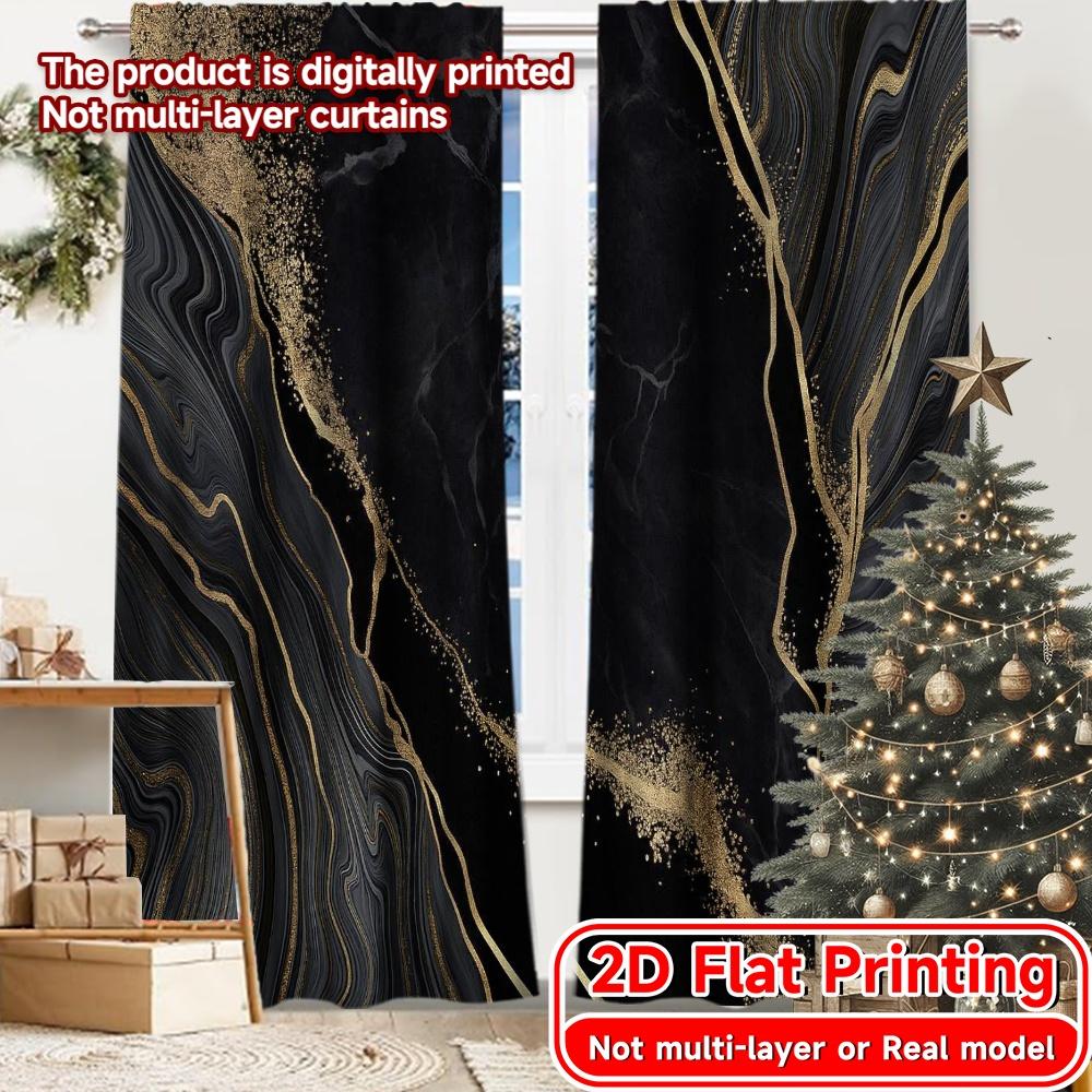 

2pcs, 2D FLAT PRINTING Curtains (Without Rod) Golden Veins Christmas Festival Chic Print Curtains Versatile Polyester Curtains 52.50 × 116.00 cm 2 pcs