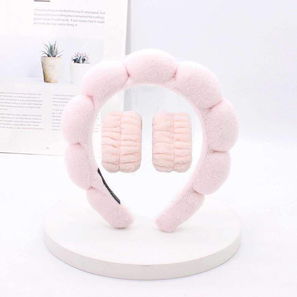 3Pcs Coral Fleece Washing Wristbands Terry Cloth Puffy Headband Spa Sponge Headband for Washing Face Makeup Shower Skincare