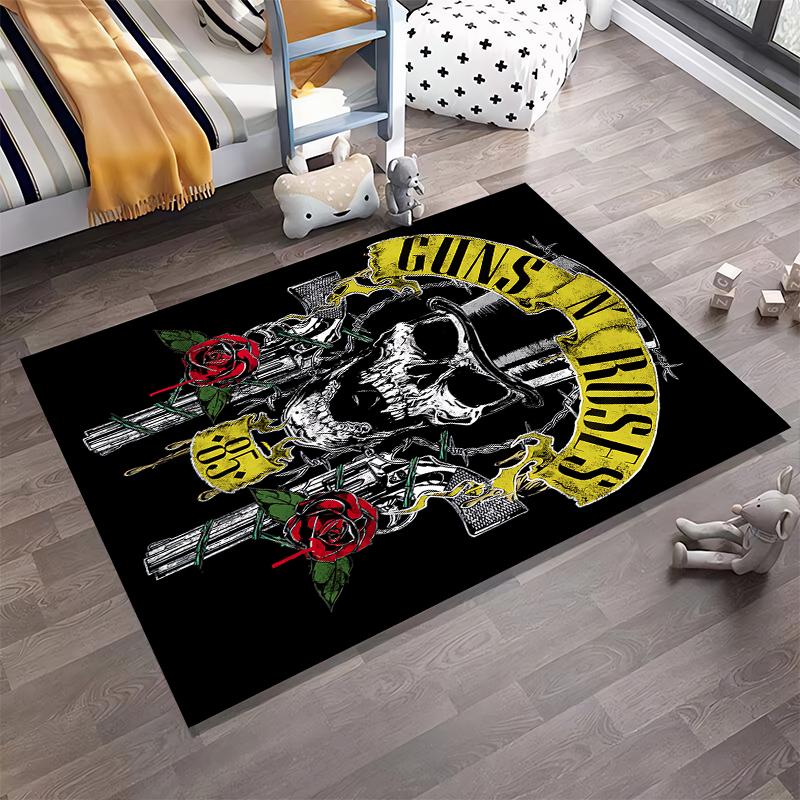Skull with Roses and Sword Design Rug Non-slip Rug Suitable for Living Room and Bedroom Sofas