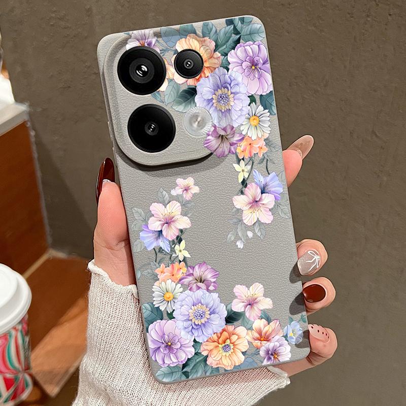 

Мягкий чехол из ТПУ с цветочным принтом и текстурой из кожи для Xiaomi 13T Pro Poco X7 X6 Redmi Note 14 Pro 13 12 11 10 Pro, ударопрочный тонкий матовый чехол для телефона Redmi Note 13 Pro 4G серый