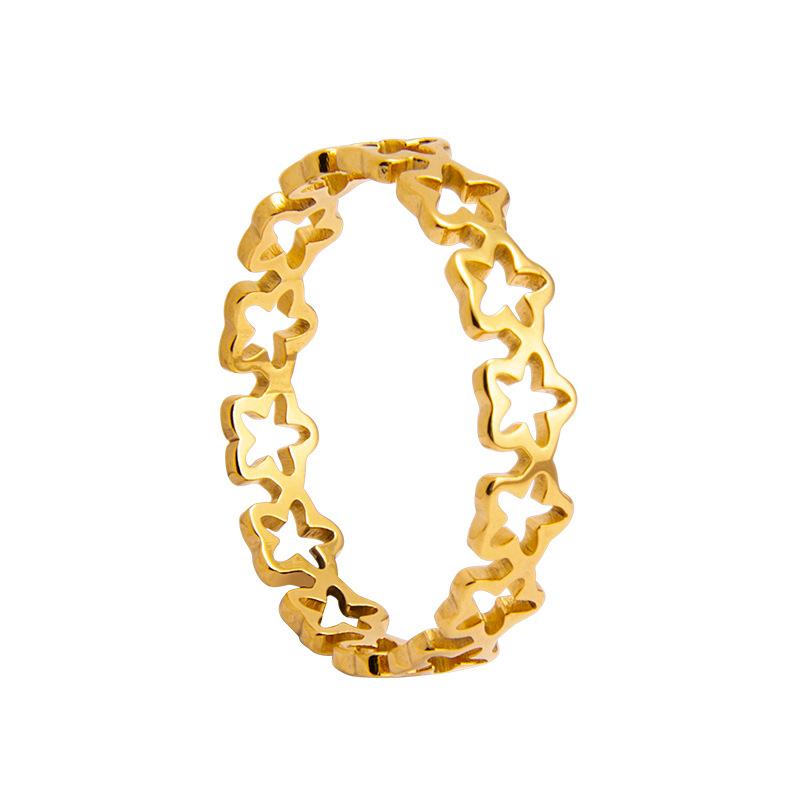 Simple Continuous Hollow Pentagram Gold Plated Stainless Steel Ring Women's Party Silver Color Ring