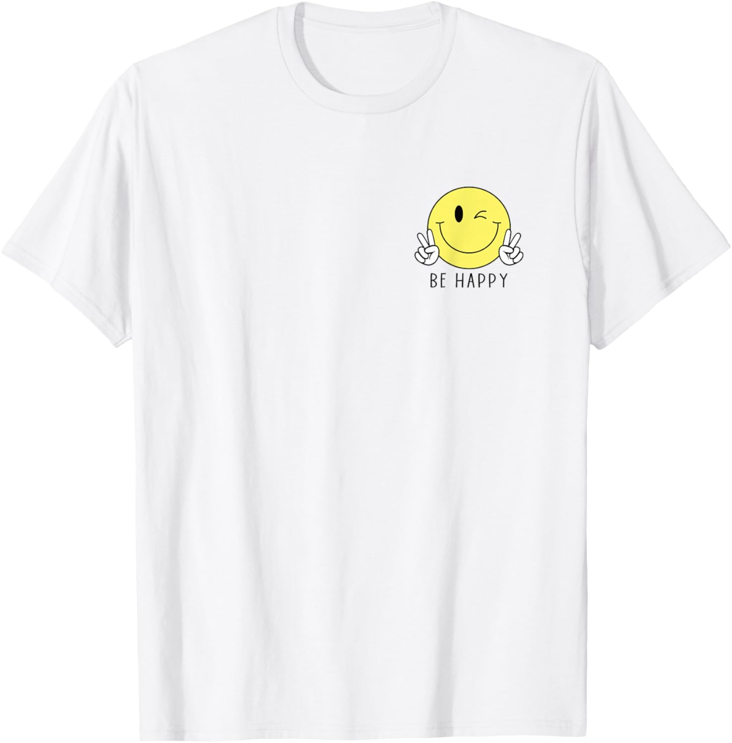 Winking Happy Face Pocket Logo Peace Sign Be Happy Positive T-Shirt S разноцветный