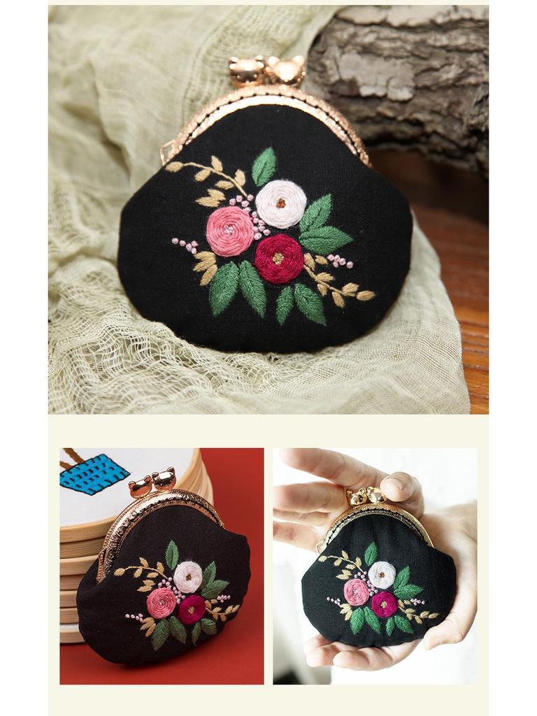 Lu Embroidery Floral Coin Purse DIY Kit: 3D Beginner's Handmade European Design