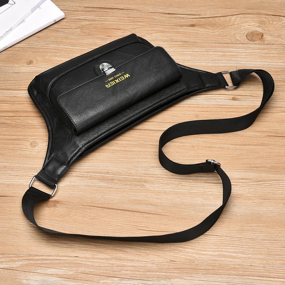 WEIXIER Men's Leather Sling Bag Crossbody Shoulder Bag Waterproof Messenger Waist Chest Bag Briefcase Travel Bag