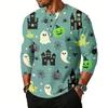 Men's Casual Raglan Sleeve Henley Shirt Three Quarter Sleeve Lightweight Breathable Top with Floral Graphic Print for Everyday Wear