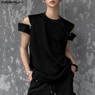 Summer Men Zipper Short Sleeve Casual Loose Tops T-shirts