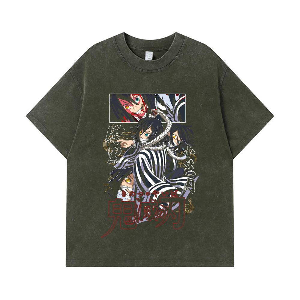 

275 GSM Washed T-shirts 100% Cotton Demon Slayer V95 Iguro Print Unisex Heavy Cotton T Shirt S армия зеленый