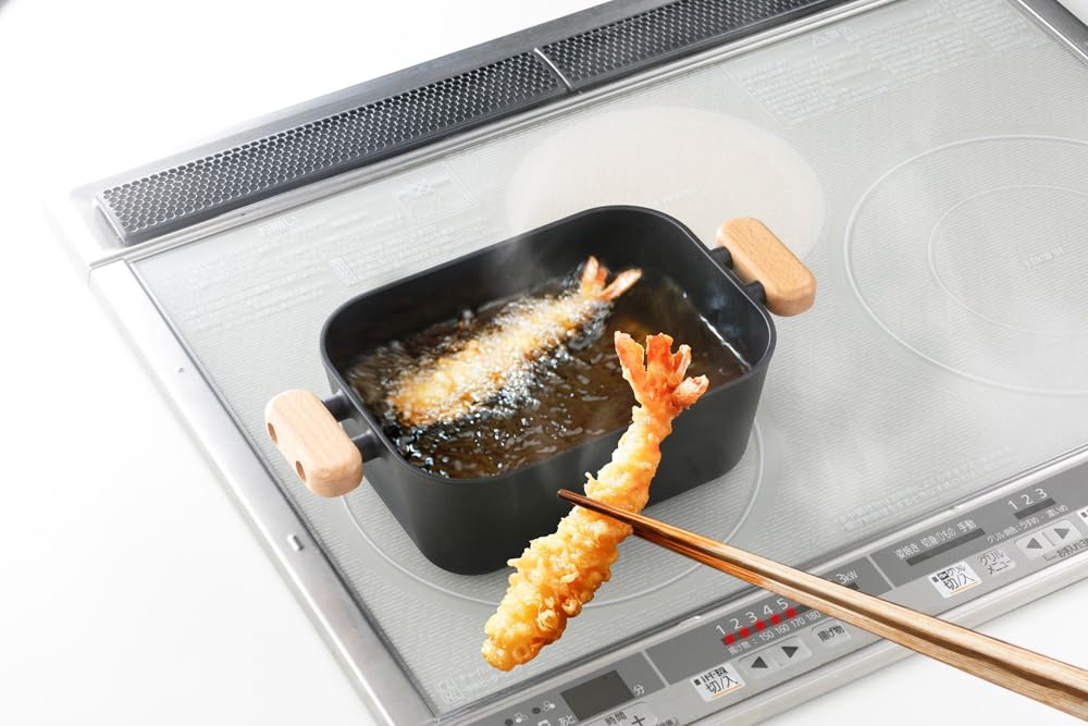 Ishigaki Delish Life Cast Iron Compact Tempura IH 4568 Pot, Square, Compatible,