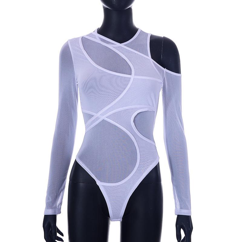 High Street Sexy Transparent Slim Bodysuits Women Skinny Fashion Patchwork Basic One Piece Elegant Bodysuits Solid Party Clothes