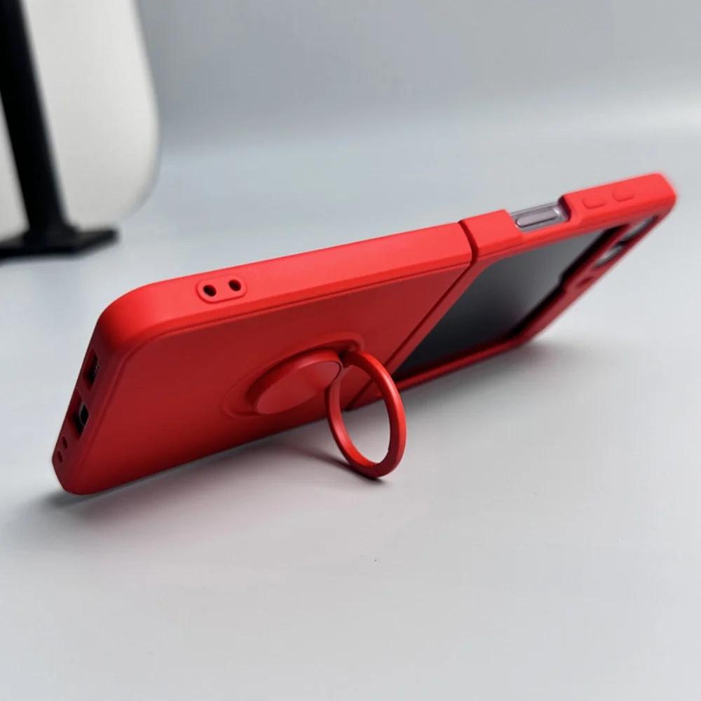 Candy Color Liquid Silicone Magnetic Phone Case For Samsung Galaxy Z Flip 7 5 4 3 ZFlip 6 Shockproof Ring Stand Soft Funda Cover