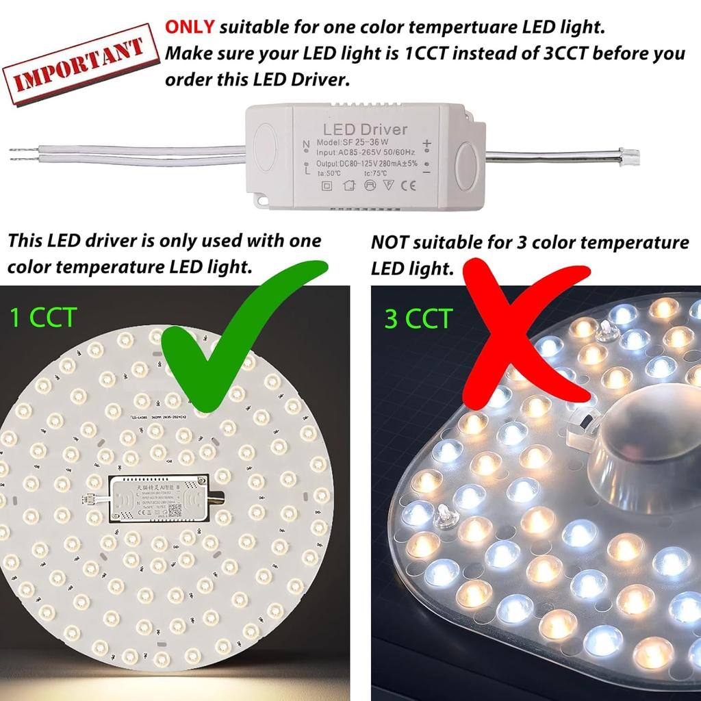 LED Driver 25-36W for Single Color Ceiling Strip Spot Light Module Panel, Replacement LED Starter Power Supply Adapter Transformer, Input AC85-265V